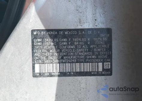 2015 Honda Fit Ex/Ex-L z USA, uszkodzony, nr VIN 3HGGK5H80FM729249